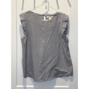 Monteau Los Angeles Striped Ruffle Sleeve Blouse Top Black and White Large Work